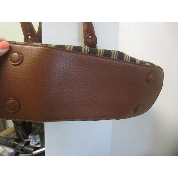 CLASSIC ETIENNE AIGNER STRIPED FABRIC & LEATHER HANDBAG,TOP ZIP OPENING PERFECT - Picture 7 of 9